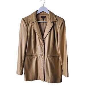 Classiques Entier Leather Blazer Jacket Single Breasted Tan Womens Size 6 Petite